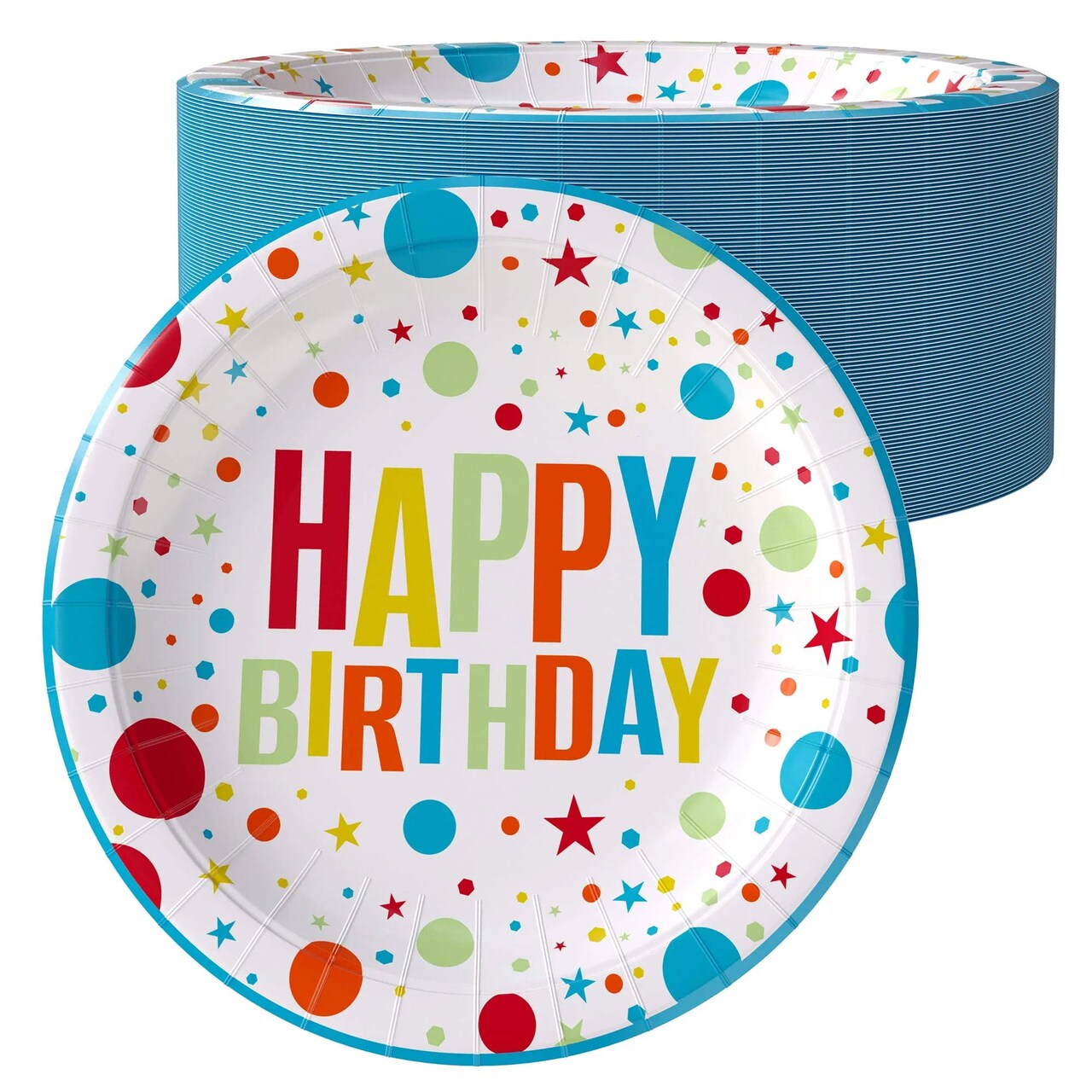 50 Count Birthday Print Paper Plates 7 Inch Disposable Party Celebrations